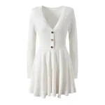 2024 new waist slimming design sense single-breasted V-neck skirt