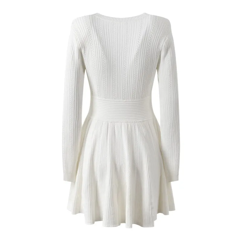 2024 new waist slimming design sense single-breasted V-neck skirt - Image 3