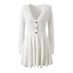 2024 new waist slimming design sense single-breasted V-neck skirt