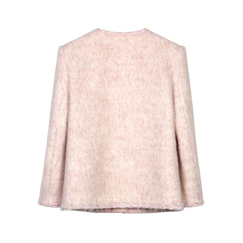 2025 New Fashion Elegant and Comfortable Tweed Wool Jacket Pink Temperament Lady Top - Image 2