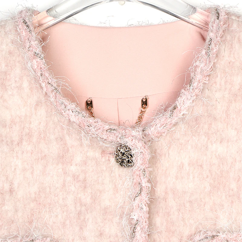 2025 New Fashion Elegant and Comfortable Tweed Wool Jacket Pink Temperament Lady Top - Image 3