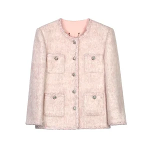 2025 New Fashion Elegant and Comfortable Tweed Wool Jacket Pink Temperament Lady Top