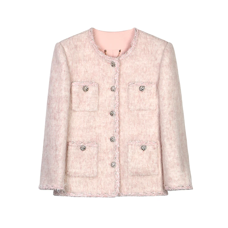 2025 New Fashion Elegant and Comfortable Tweed Wool Jacket Pink Temperament Lady Top