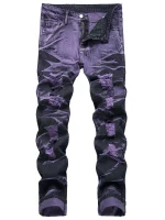 2025 New High Quality Trendy Personalized Purple Black Stir fried Piercing Cowboy Pants