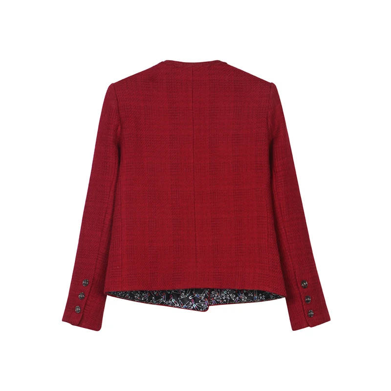 2025 New Retro Red Small Fragrance Style French Tweed Double-breasted Design Jacket - Image 2