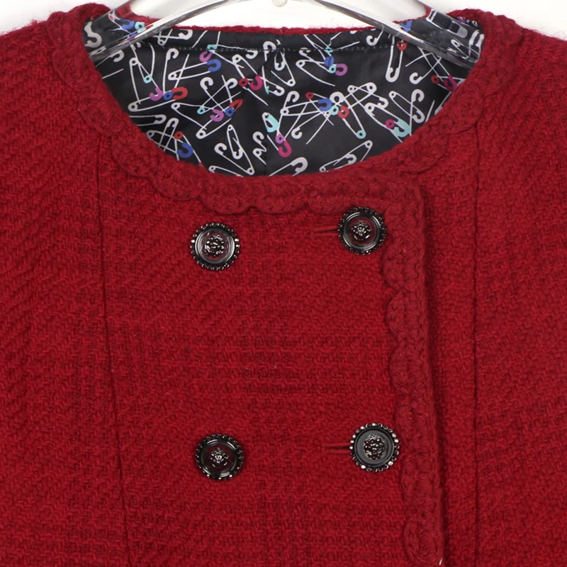 2025 New Retro Red Small Fragrance Style French Tweed Double-breasted Design Jacket - Image 3