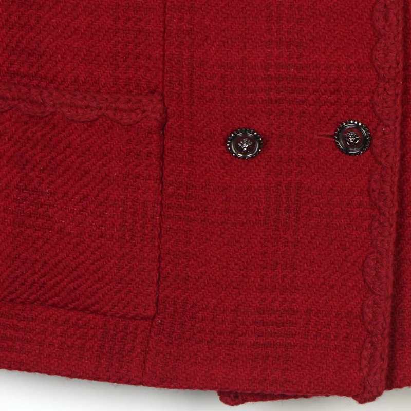 2025 New Retro Red Small Fragrance Style French Tweed Double-breasted Design Jacket - Image 5