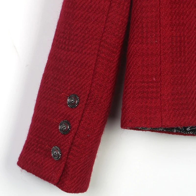 2025 New Retro Red Small Fragrance Style French Tweed Double-breasted Design Jacket - Image 6