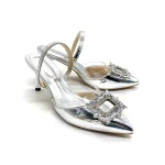 2025 Summer New Pointed Rhinestone High Heels Slim Heel Baotou Sandals