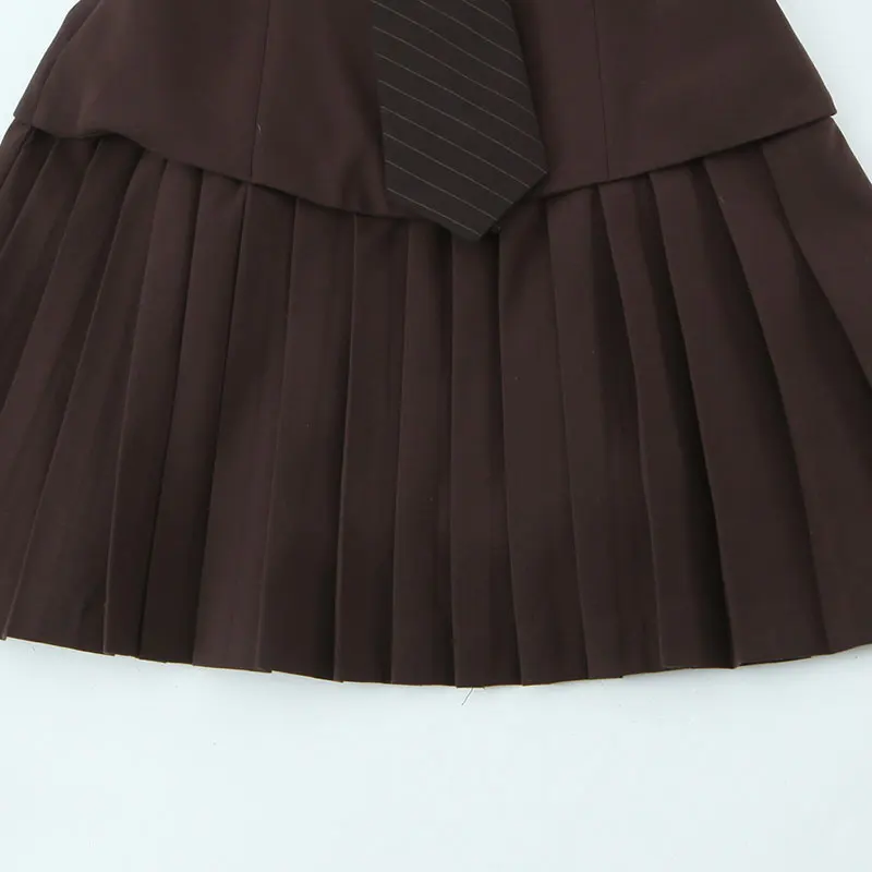 2025 Woman Fashion Elegant High Street Slim Tie decor Pleated Dress Women Summer Chic O-Neck long sleeves Solid Mini Dress - Image 4