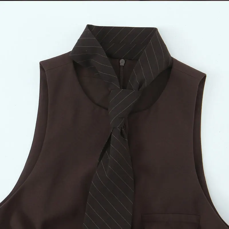 2025 Woman Fashion Elegant High Street Slim Tie decor Pleated Dress Women Summer Chic O-Neck long sleeves Solid Mini Dress - Image 6