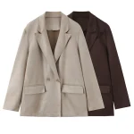 2025 Women Autumn Blazers Coats Casual Solid Loose Jacket Female Elegant Street Long Sleeve Suede Blazer Outerwear Clothing