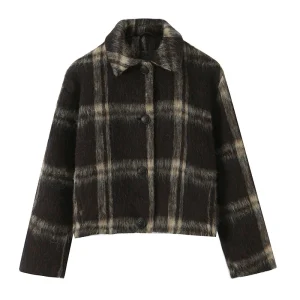 2025 Women Autumn Jacket Fashhion Wool Plaid Short Coat Female High Street Long Sleeve Jackets For Women Casual New Outerwears