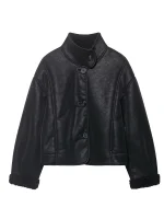 2025 Women's Autumn New Leather Jacket Fashion Loose Long Sleeve Short Jackets Coat Female Street Chic Casual New Outerwear