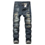 2025 fashion high-quality men's straight leg fashion multi hole denim jeans