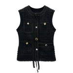 2025 fashionable and elegant round neck single-breasted light luxury socialite high-end temperament tweed vest