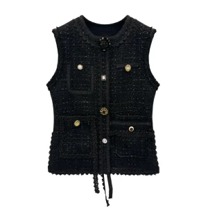 2025 fashionable and elegant round neck single-breasted light luxury socialite high-end temperament tweed vest
