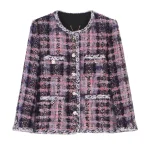 2025 new French elegant, comfortable and atmospheric mid-length purple mist wool mixed high-end design tweed jacket