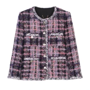 2025 new French elegant, comfortable and atmospheric mid-length purple mist wool mixed high-end design tweed jacket