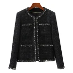 2025 new fashion round neck elegant light luxury celebrity high-end heavy industry beading temperament design tweed jacket