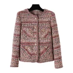 2025 new fashion round neck light luxury noble lady high-end temperament design tweed jacket