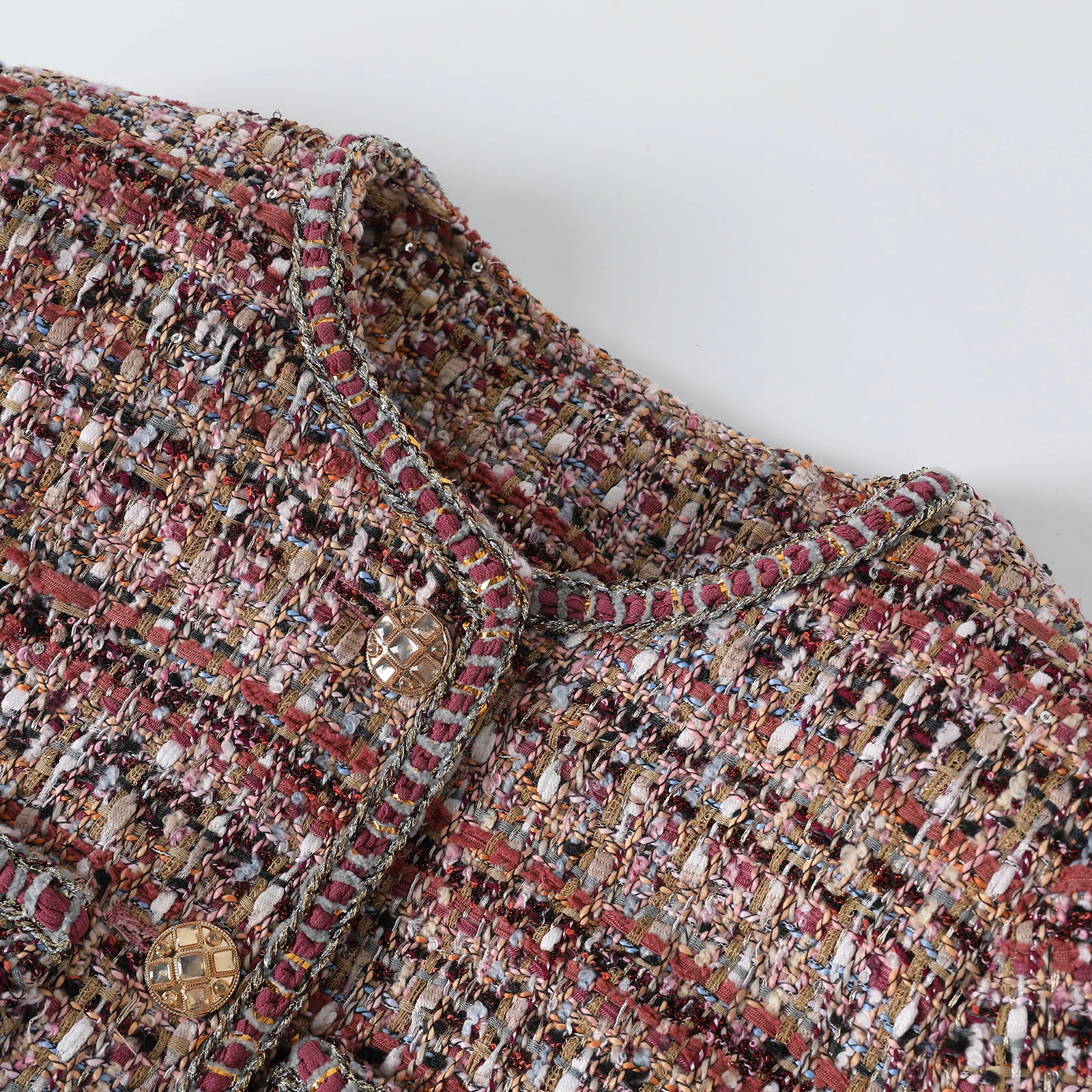 2025 new fashion round neck light luxury noble lady high-end temperament design tweed jacket - Image 3