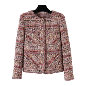 2025 new fashion round neck light luxury noble lady high-end temperament design tweed jacket