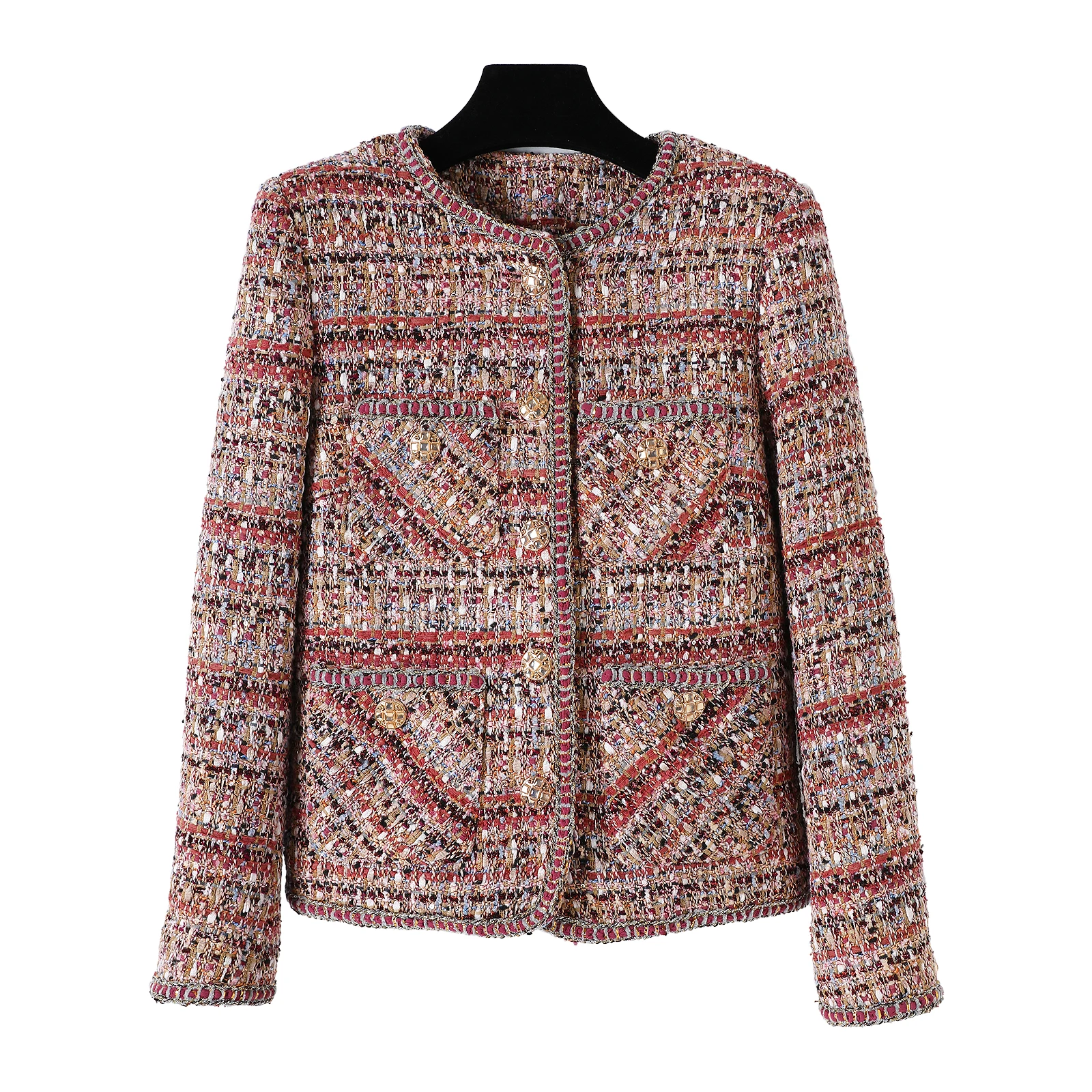 2025 new fashion round neck light luxury noble lady high-end temperament design tweed jacket
