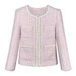 2025 new fashion round neck pink celebrity high-end heavy industry beading temperament design tweed jacket