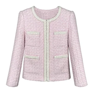 2025 new fashion round neck pink celebrity high-end heavy industry beading temperament design tweed jacket