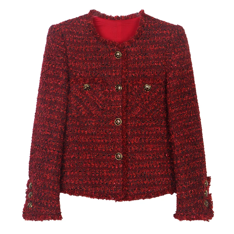 2025 new fashionable round neck elegant and comfortable high-end temperament design casual tweed jacket for ladies
