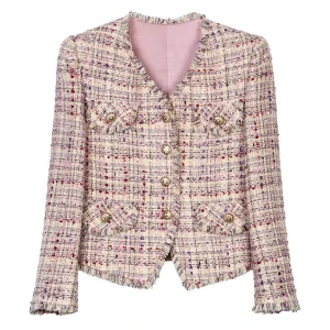 2025 new style V-neck fashionable and elegant socialite high-end temperament design casual tweed jacket