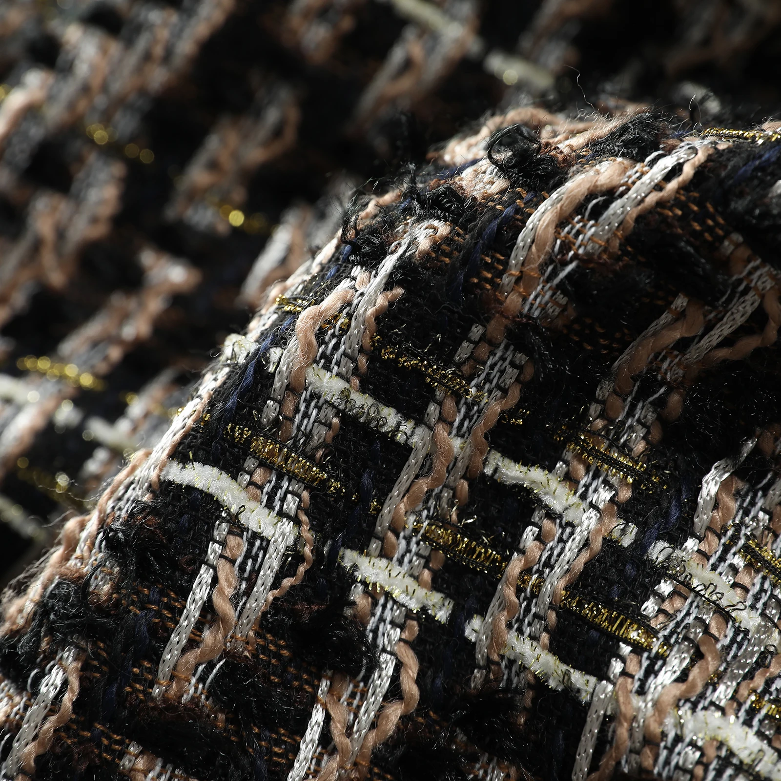 2025 new style fashionable and elegant heavy-duty black gold tassel wool temperament tweed jacket - Image 3