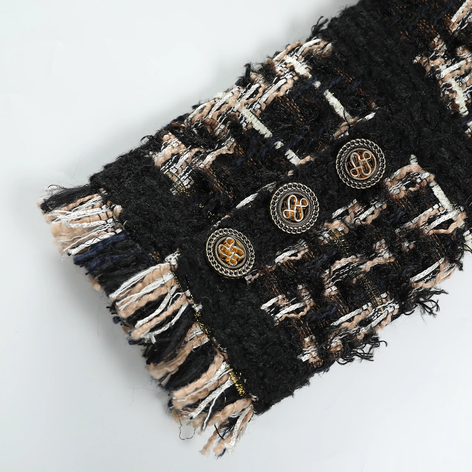 2025 new style fashionable and elegant heavy-duty black gold tassel wool temperament tweed jacket - Image 5