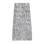 Advanced Heavy Industry Silver Grey Velvet sequined Half length Skirt with High Waist and Slimming Appearance Long Dress