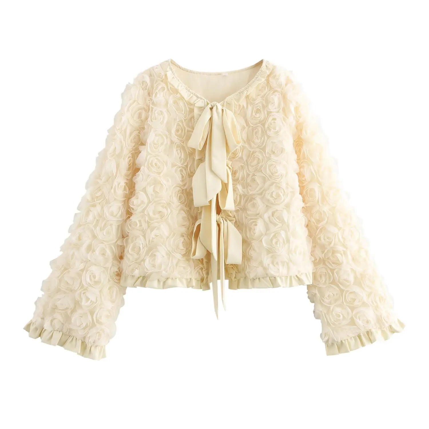 Autumn new women's clothing European and American style French fashion three-dimensional flower fungus edge French strap jacket - Image 4