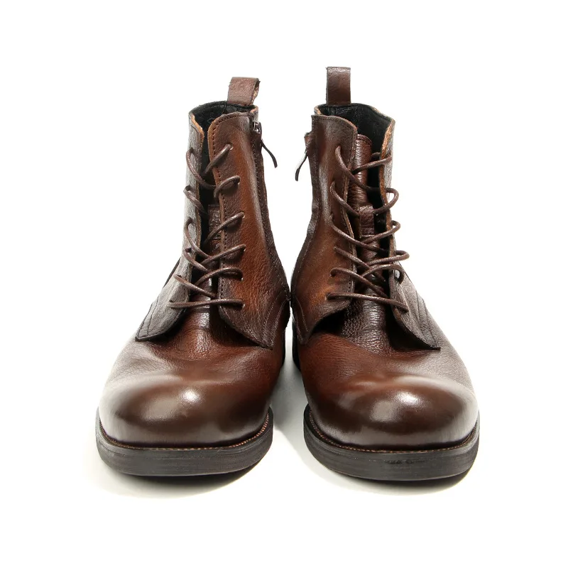 Cowhide Men's Boots Genuine Leather Shoes Men Side Zipper Men Ankle Boots Handmade Retro Leather Boots Luxury Men's Formal Shoes - Image 6