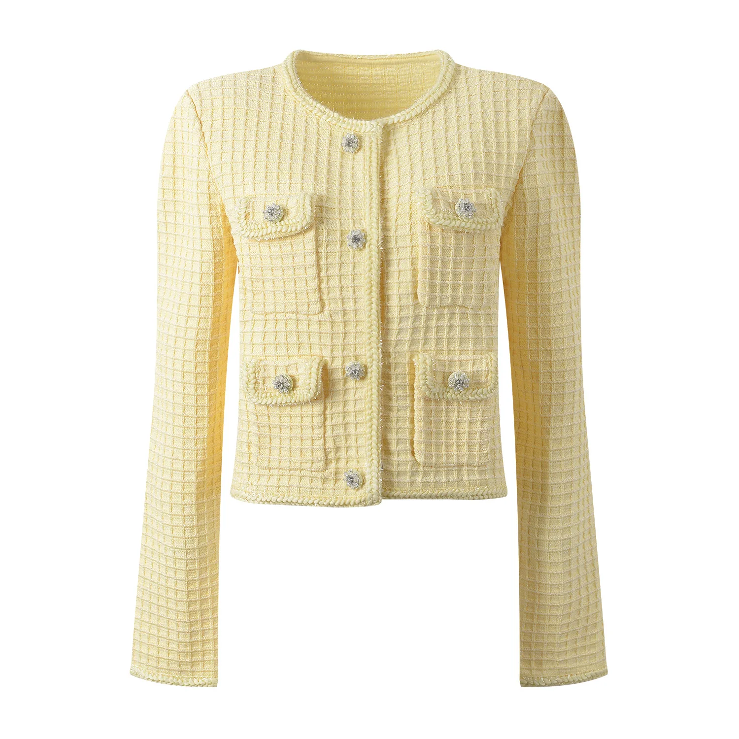 Cream yellow knitted coat + skirt set 2024 spring/autumn women's new small fragrant top ruffled skirt 2 sets - Image 3