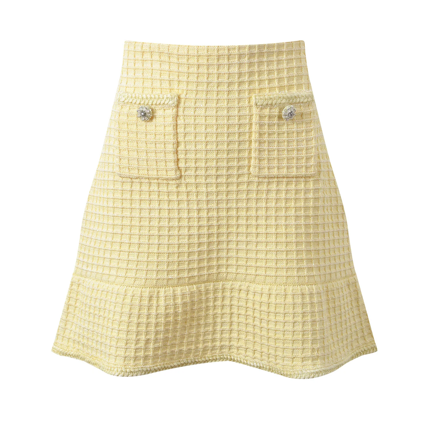 Cream yellow knitted coat + skirt set 2024 spring/autumn women's new small fragrant top ruffled skirt 2 sets - Image 5