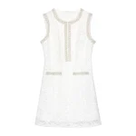 Exquisite Light Luxury Small Fragrant Style Sleeveless Dress Heavy duty Nail Bead Celebrity 3D Flower Dress Skirt