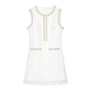 Exquisite Light Luxury Small Fragrant Style Sleeveless Dress Heavy duty Nail Bead Celebrity 3D Flower Dress Skirt