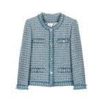 Exquisite fashionable high-end elegant blue socialite small fragrance style coarse floral temperament woven wool jacket