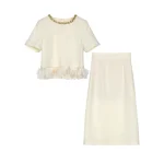 Exquisite high-end elegant temperament heavy industry nail bead small fragrant style short sleeved T-shirt+skirt set