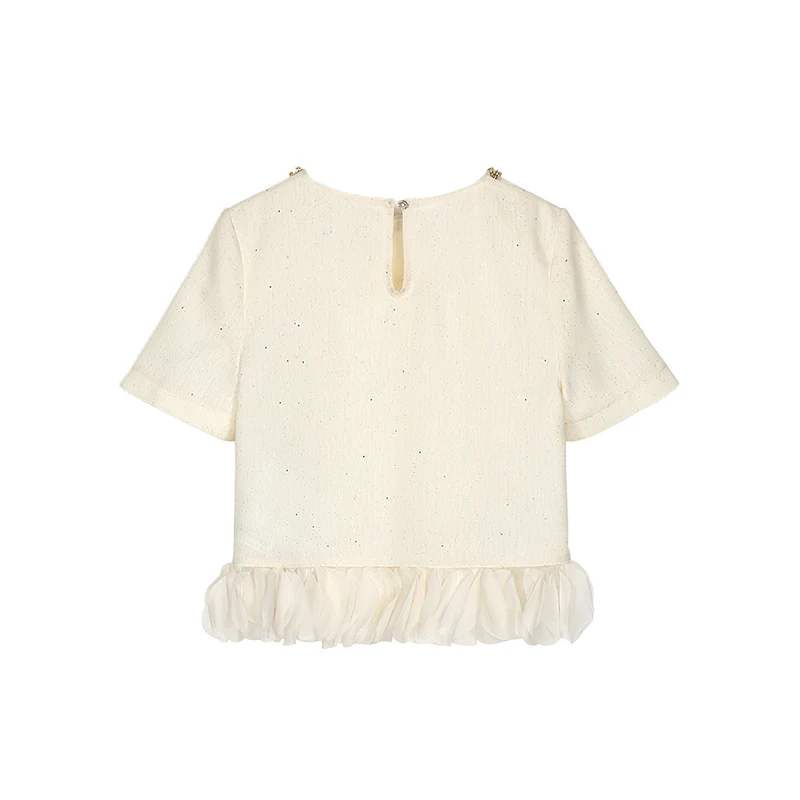 Exquisite high-end elegant temperament heavy industry nail bead small fragrant style short sleeved T-shirt+skirt set - Image 4