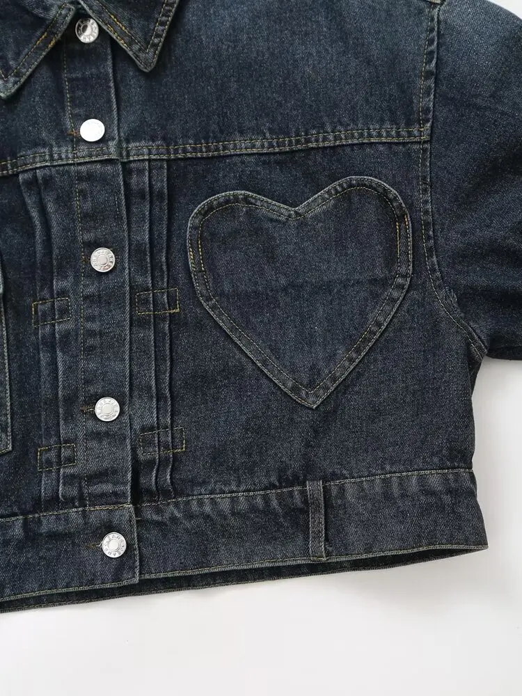 Fall Women's Denim Jacket with Heart Pocket. Chic French-Inspired & Casual Outerwear. - Image 5