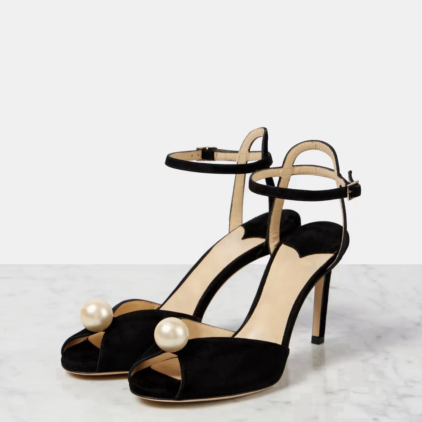 Fashion Lace Mesh Pearls Peep toe Women Sandals Sexy Ankle Strap High heels Gladiator Sandals Ladies Party Dress Shoes 9CM - Image 2