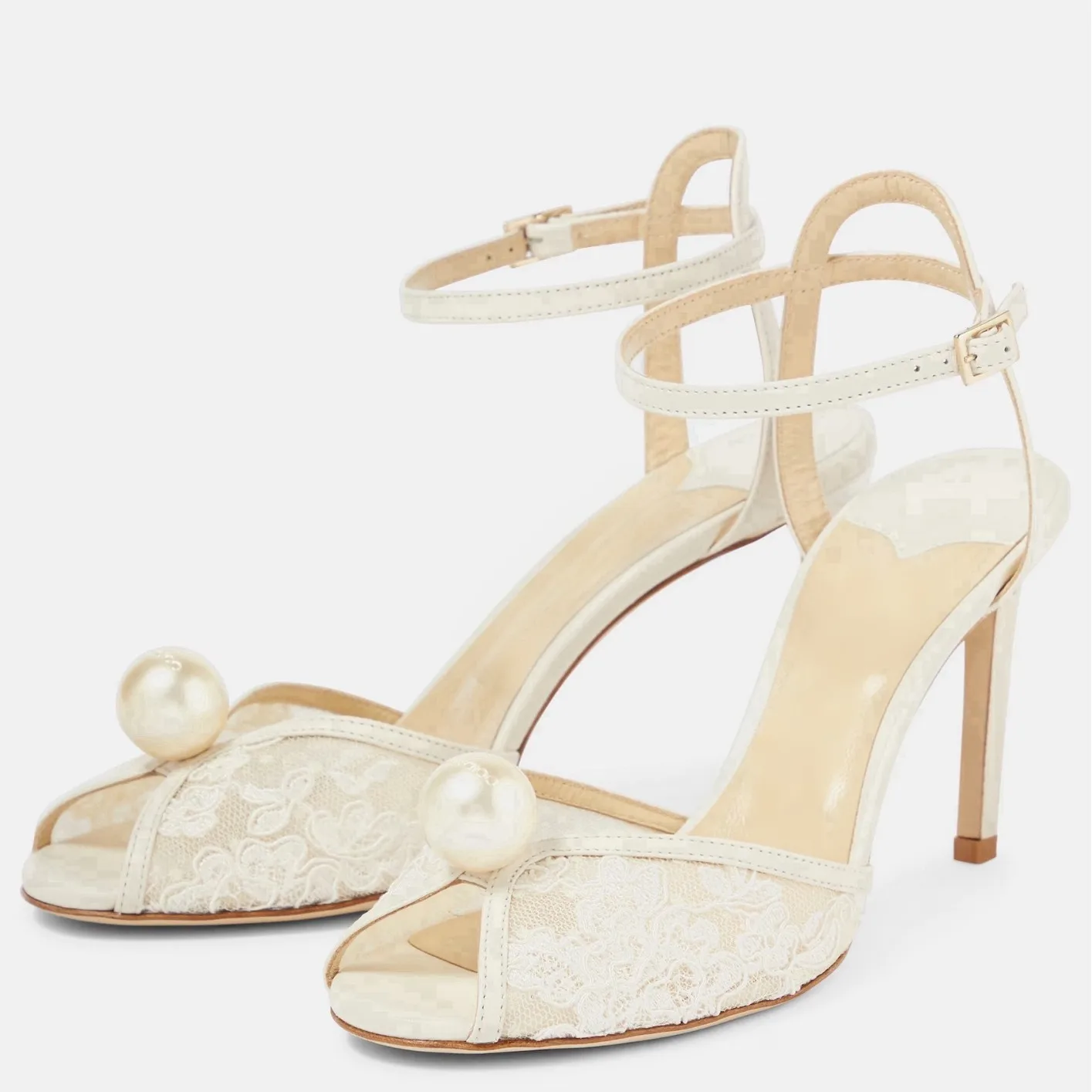 Fashion Lace Mesh Pearls Peep toe Women Sandals Sexy Ankle Strap High heels Gladiator Sandals Ladies Party Dress Shoes 9CM - Image 3