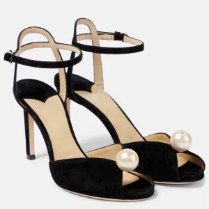 Fashion Lace Mesh Pearls Peep toe Women Sandals Sexy Ankle Strap High heels Gladiator Sandals Ladies Party Dress Shoes 9CM