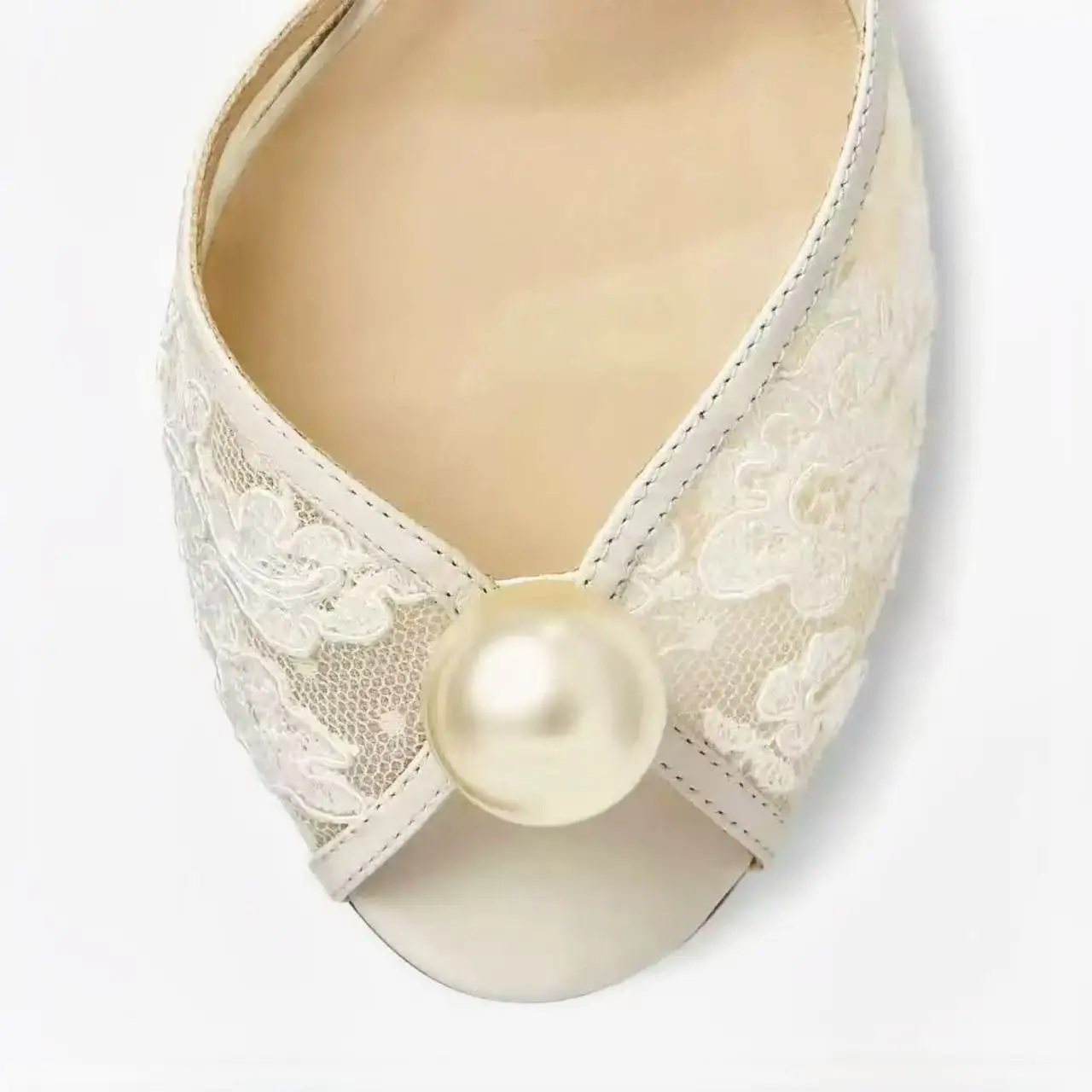 Fashion Lace Mesh Pearls Peep toe Women Sandals Sexy Ankle Strap High heels Gladiator Sandals Ladies Party Dress Shoes 9CM - Image 5