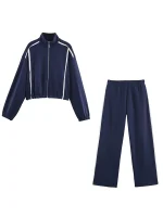 Fashion Women Pants Sets Two Pieces 2025 Autumn Lace Trim Long Sleeve Jacket Tops+Casual Pants Two Pieces Set Woman Leisure Set